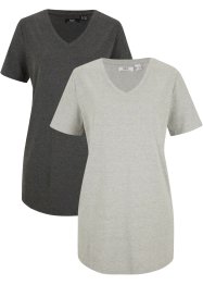 Základní dlouhé tričko s výstřihem do V (2 ks v balení), bpc bonprix collection