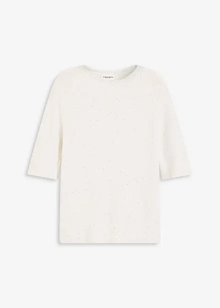 Svetr s polovičními rukávy, flitry a lesklou přízí