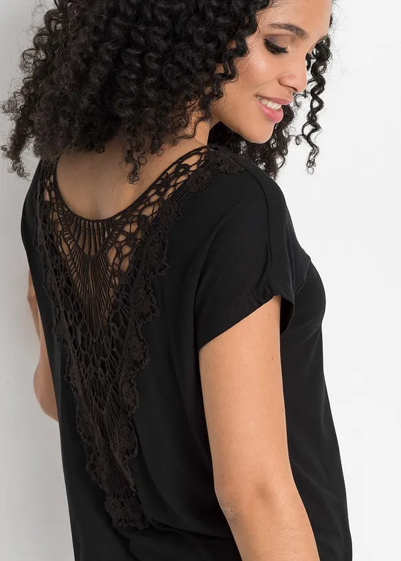 Tričko s háčkovanou vsadkou, bonprix