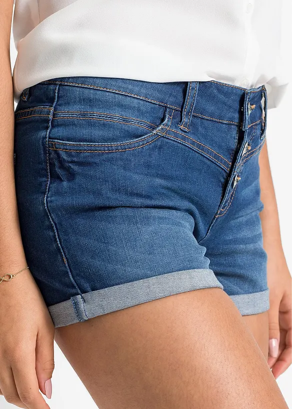Džínové šortky Mid Waist, bonprix