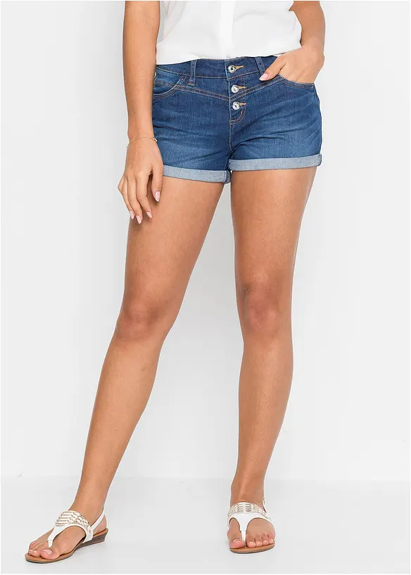 Džínové šortky Mid Waist, bonprix
