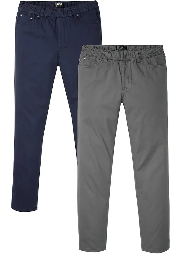 Kalhoty bez zapínání, s pohodlným pasem, Regular Fit, Straight (2 ks v balení), bonprix
