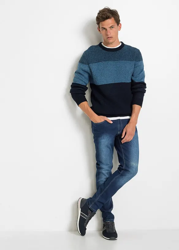 Svetr s kulatým výstřihem, ve stylu colourblocking, bonprix