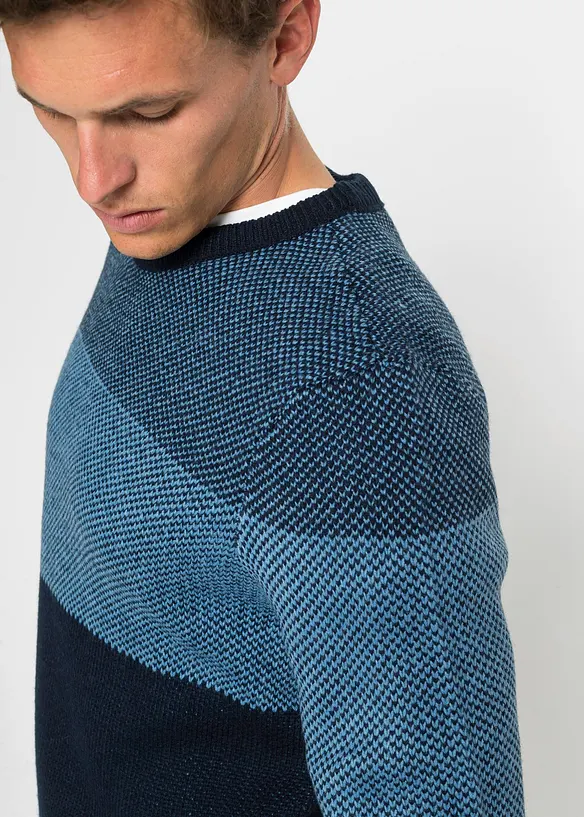 Svetr s kulatým výstřihem, ve stylu colourblocking, bonprix
