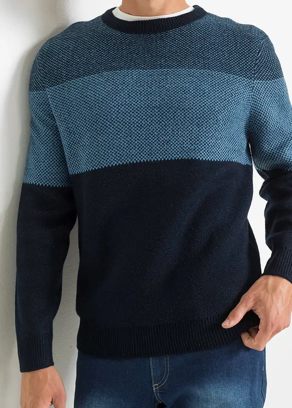 Svetr s kulatým výstřihem, ve stylu colourblocking, bonprix