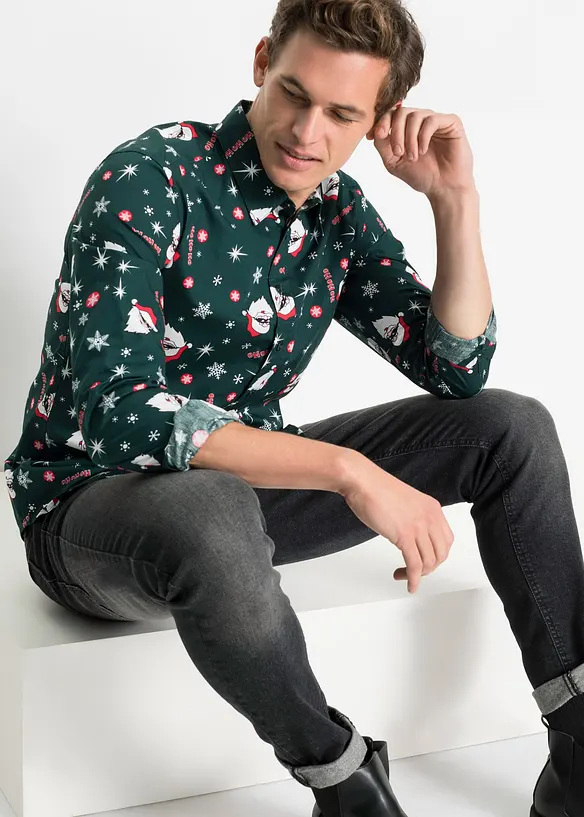 Košile Slim Fit s vánočním motivem, dlouhý rukáv, bonprix