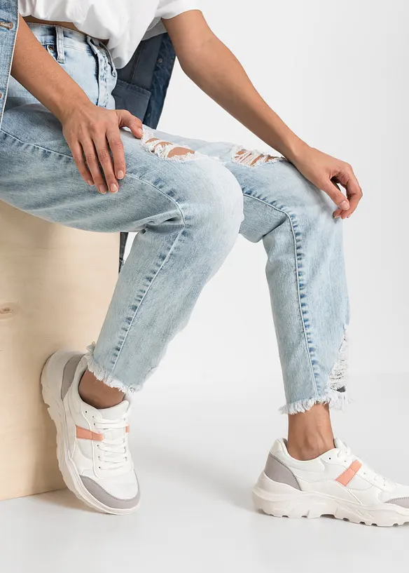 Džíny Mom s obnošenými efekty, High Waist, bonprix