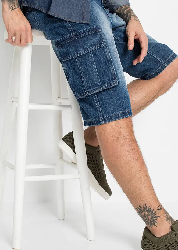 Dlouhé džínové cargo bermudy, Relaxed Fit, bonprix