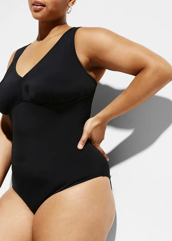 Stahovací jednodílné plavky s výstřihem do V, silný tvarující efekt, bonprix