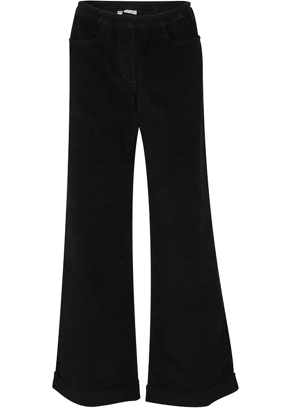 Široké strečové manšestrové kalhoty, High Waist, bonprix