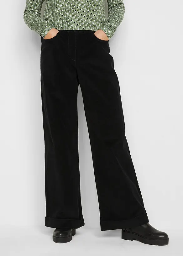 Široké strečové manšestrové kalhoty, High Waist, bonprix