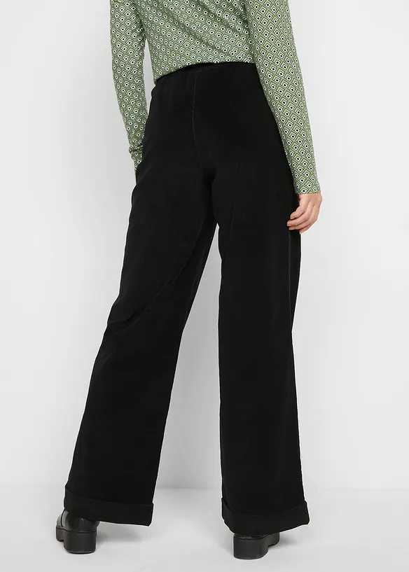 Široké strečové manšestrové kalhoty, High Waist, bonprix