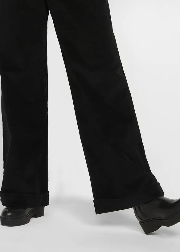 Široké strečové manšestrové kalhoty, High Waist, bonprix