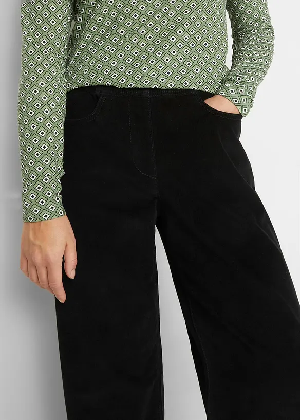 Široké strečové manšestrové kalhoty, High Waist, bonprix