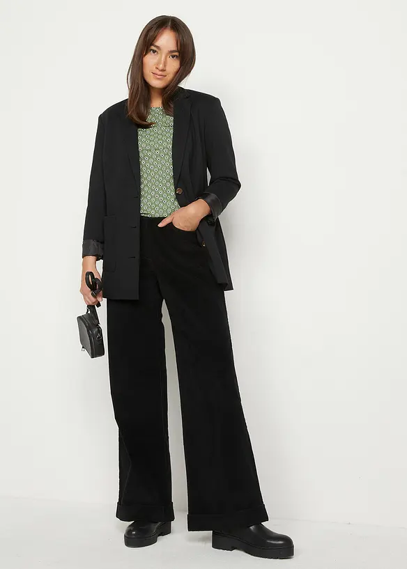Široké strečové manšestrové kalhoty, High Waist, bonprix