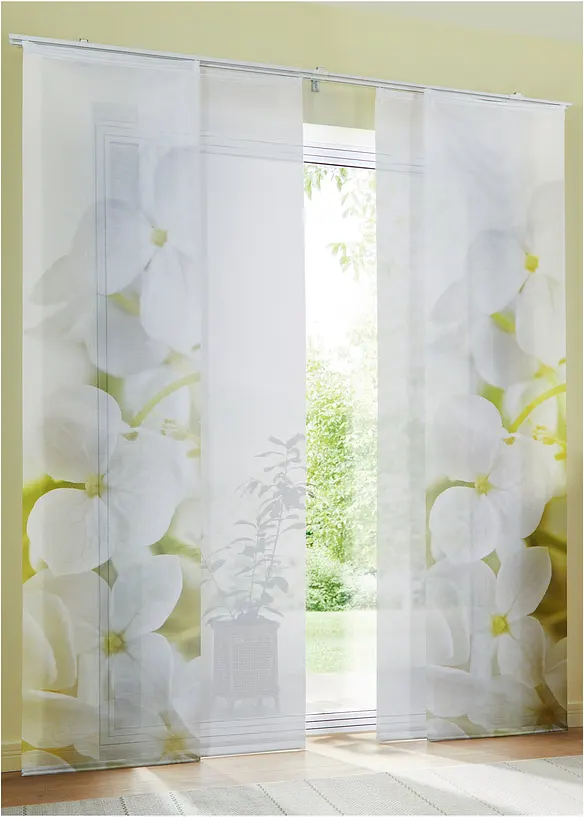 Japonská stěna s květy orchidejí a jednobarevná (2dílná souprava), bonprix