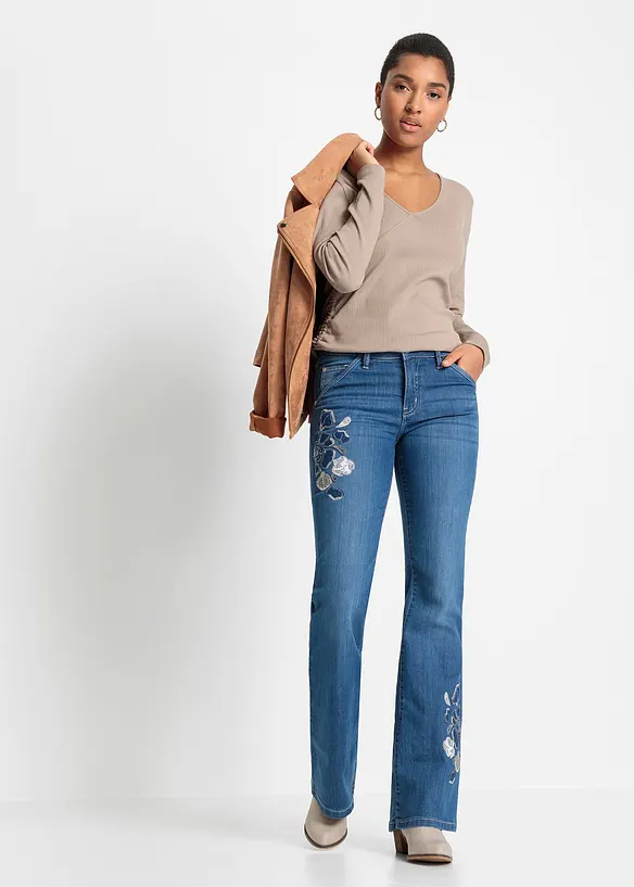 Džíny s podílem streče, Flared Mid Waist, bonprix