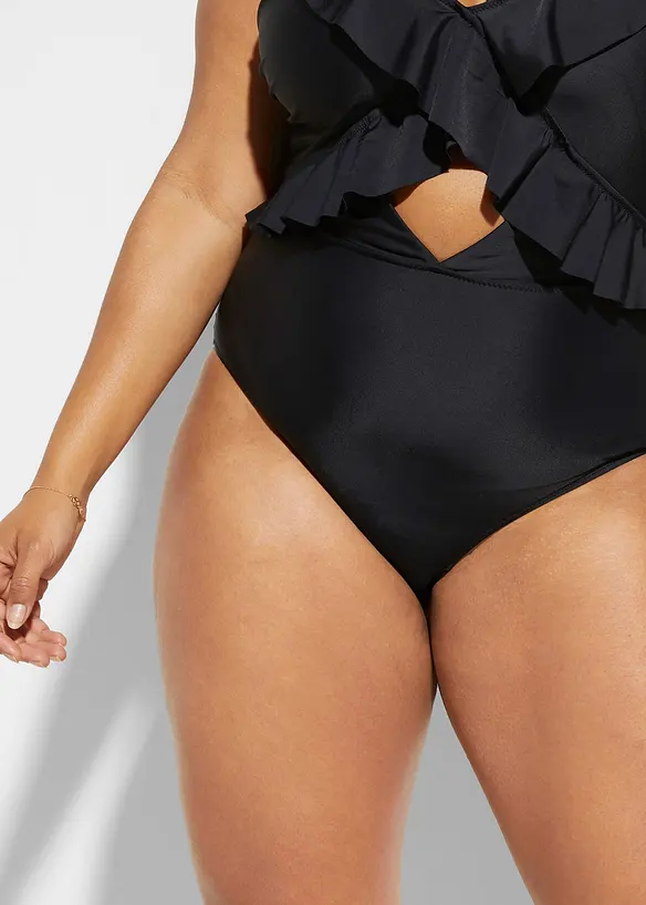 Jednodílné plavky s prostřihem a volány, bonprix