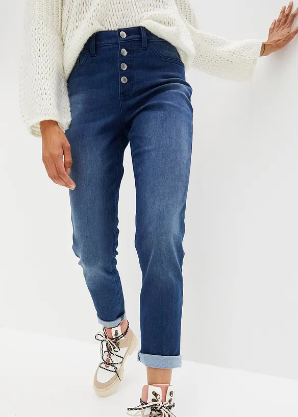 Termo džíny s hebkou vnitřní stranou, Boyfriend, Mid Waist, bonprix