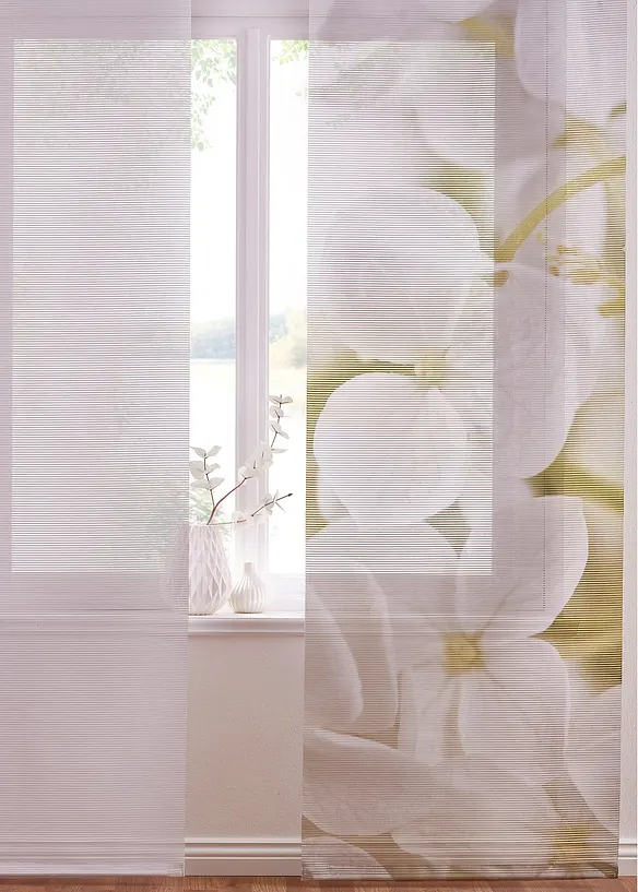 Japonská stěna s květy orchidejí a jednobarevná (2dílná souprava), bonprix