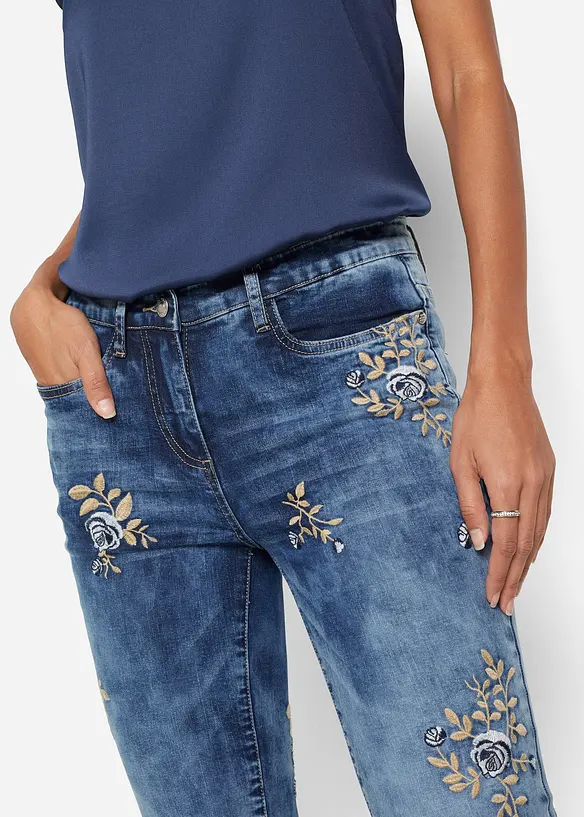 Džíny Slim Fit s květinovou výšivkou, bonprix