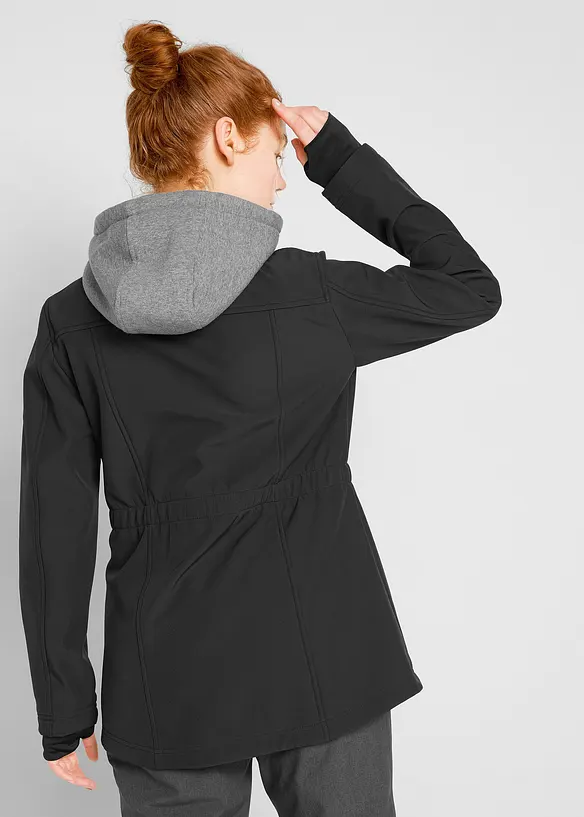 Dlouhá softshellová bunda, vodoodpudivá, vzhled 2v1, bonprix