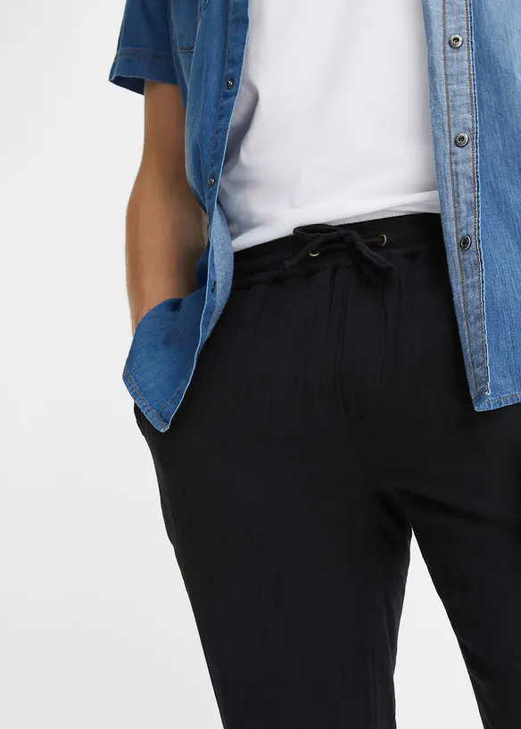 Mušelínové kalhoty bez zapínání, Regular Fit, Tapered, bonprix