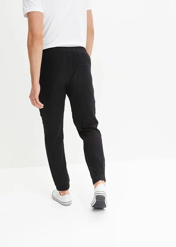 Mušelínové kalhoty bez zapínání, Regular Fit, Tapered, bonprix
