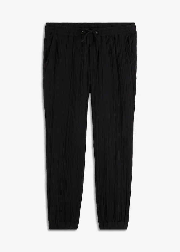 Mušelínové kalhoty bez zapínání, Regular Fit, Tapered, bonprix