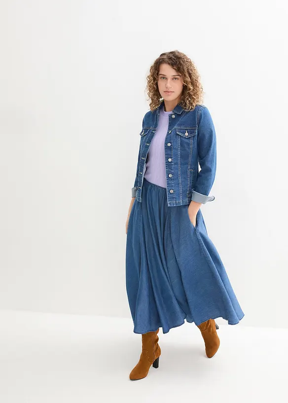 Džínová sukně s pohodlným pasem, High Waist, bonprix