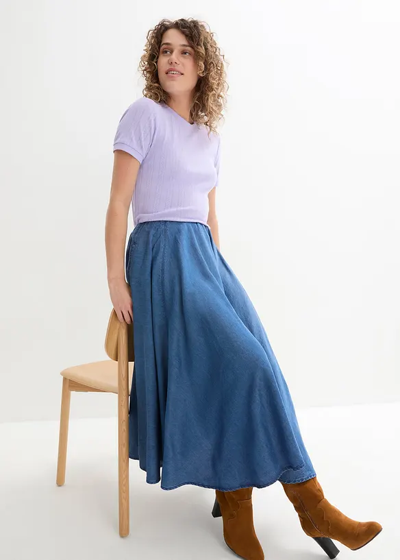 Džínová sukně s pohodlným pasem, High Waist, bonprix