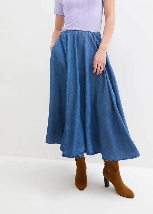 Džínová sukně s pohodlným pasem, High Waist, bonprix