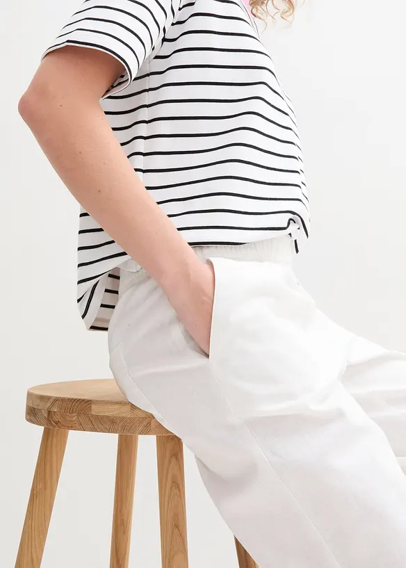 Kalhoty ze směsi bavlny a lnu, High Waist, bonprix