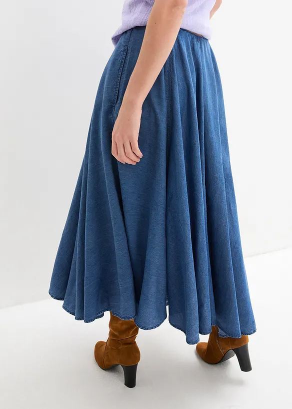 Džínová sukně s pohodlným pasem, High Waist, bonprix