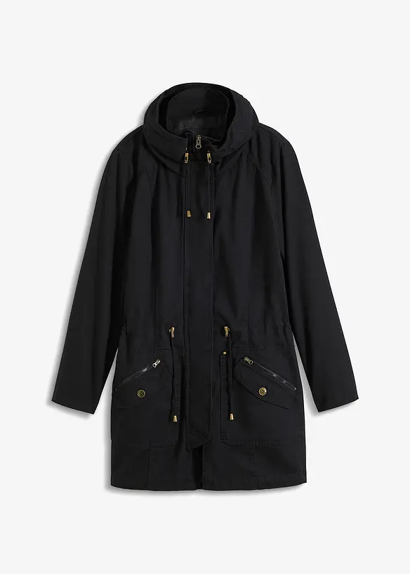 Krátká bavlněná parka se stojáčkem, vypasovaná, bonprix