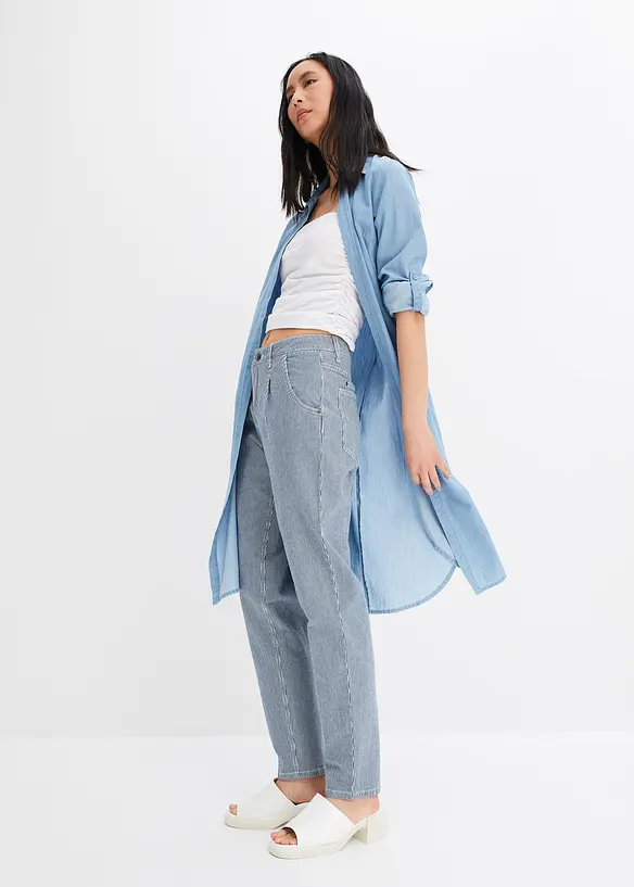 Džíny Barrel s proužky, Mid Waist, bonprix