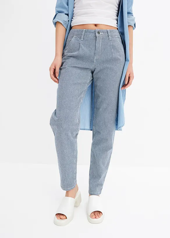 Džíny Barrel s proužky, Mid Waist, bonprix