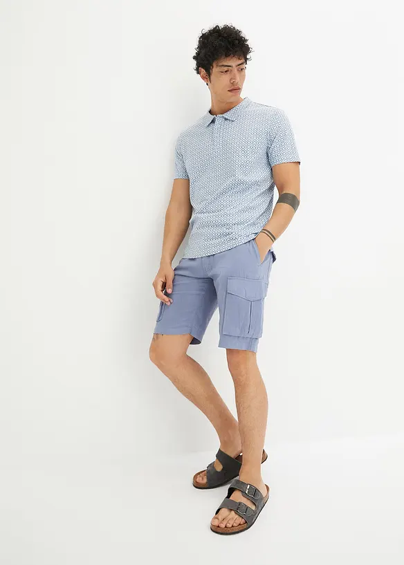 Cargo bermudy s podílem lnu a s páskem, Regular Fit, bonprix