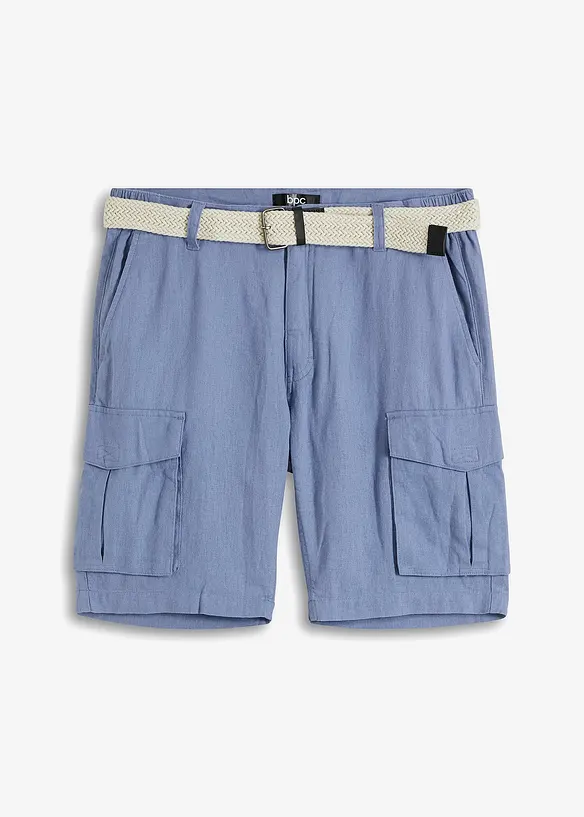 Cargo bermudy s podílem lnu a s páskem, Regular Fit, bonprix