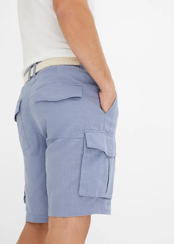 Cargo bermudy s podílem lnu a s páskem, Regular Fit, bonprix