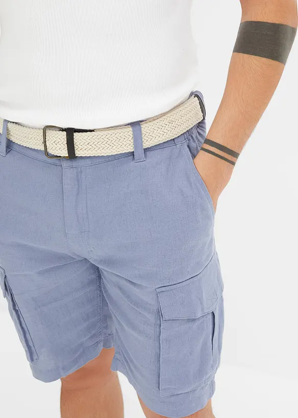 Cargo bermudy s podílem lnu a s páskem, Regular Fit, bonprix