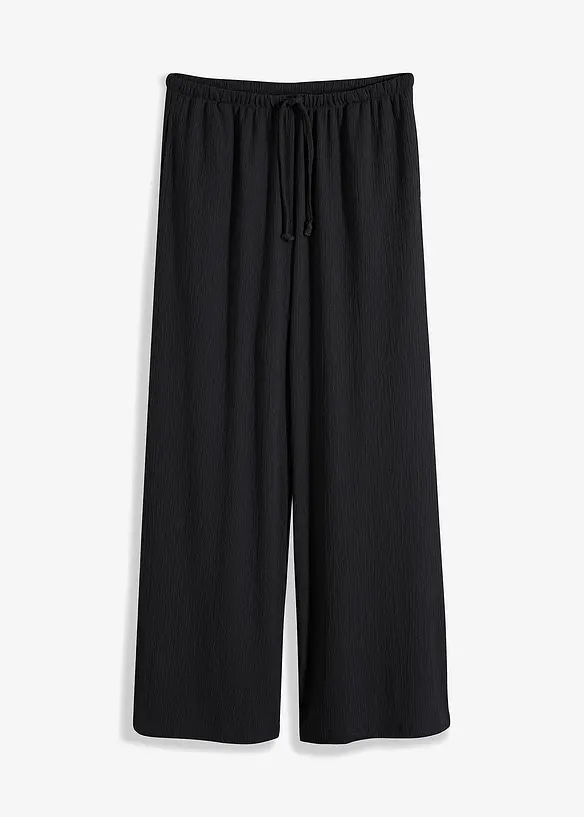 Kalhoty ze strukturovaného žerzeje s gumou v pase a šňůrkou, High Waist, bonprix