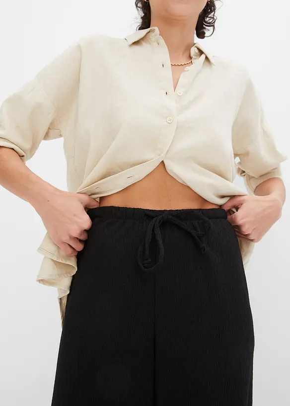 Kalhoty ze strukturovaného žerzeje s gumou v pase a šňůrkou, High Waist, bonprix
