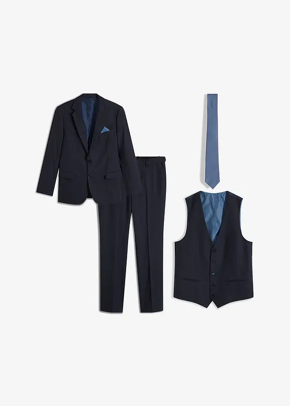 Oblek s vestou a kravatou (4dílná souprava), Slim Fit, bonprix