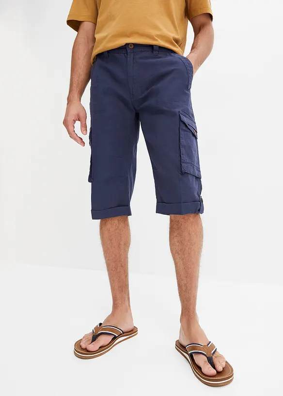 Dlouhé cargo bermudy Regular Fit, ze vzdušné lněné směsi, bonprix