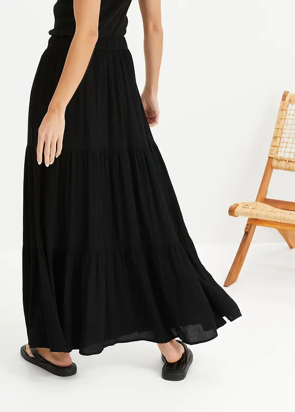 Dlouhá volánová sukně ze strukturované viskózy, bonprix
