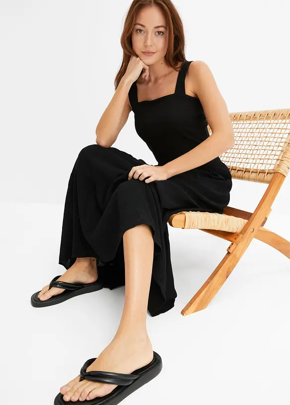 Dlouhá volánová sukně ze strukturované viskózy, bonprix