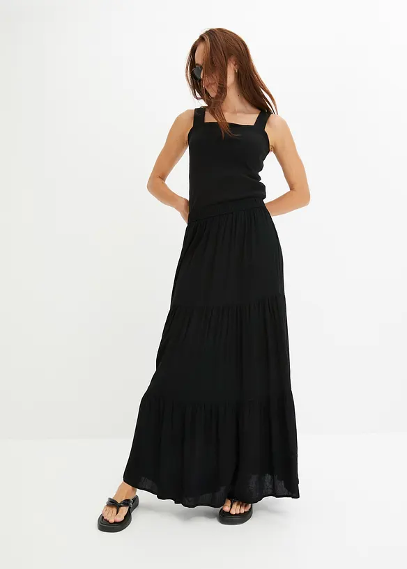 Dlouhá volánová sukně ze strukturované viskózy, bonprix