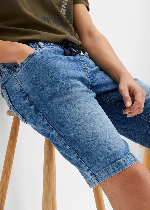 Lehké strečové džínové bermudy bez zapínání, Slim Fit, bonprix