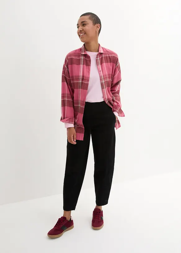 Twilové kalhoty ve střihu Barrel s dopředu posazenými švy a pohodlným pasem High Waist, bonprix